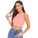 Women's Polyester Solid Sleeveless Round Neck Top (Peach) - Image 5