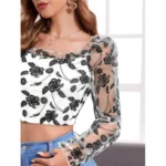 Women's Polyester Solid Full Sleeves Square Collar Top (White) - Image 4