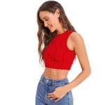 Women's Polyester Solid Sleeveless Round Neck Top (Red) - Image 5