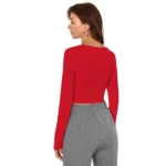 Women's Polyester Solid Full Sleeves Square Neck Top (Red) - Image 2