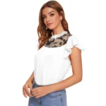 Women's Polyester Solid Cap Sleeve Sweetheart Neck Top (White) - Image 2