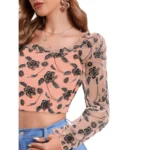 Women's Polyester Solid Full Sleeves Square Collar Top (Peach) - Image 4