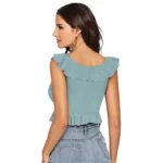 Women's Polyester Solid Sleeveless Ruffle Neck Top (Pista) - Image 2