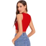 Women's Polyester Solid Sleeveless Round Neck Top (Red) - Image 2