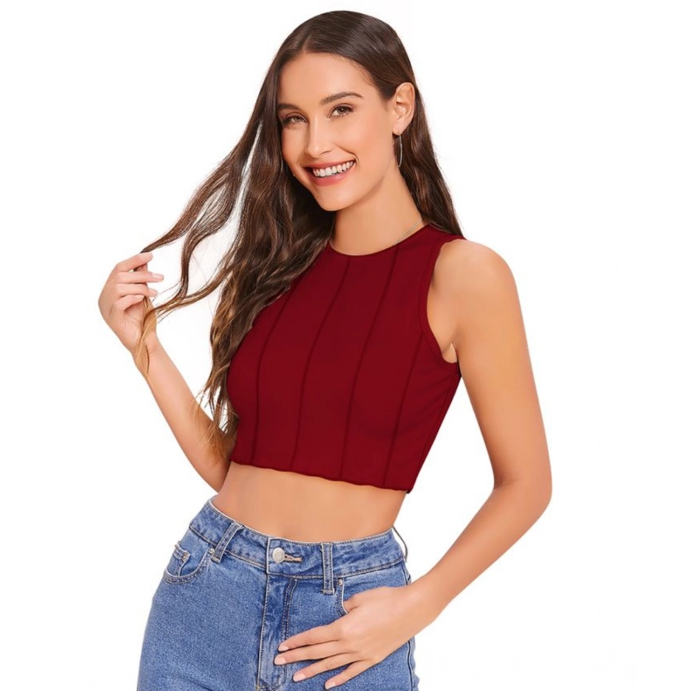 54154849994_ca5cb4013d_o_d-1000x1000-1.webp Women's Polyester Solid Sleeveless Round Neck Top (Maroon) - Image 1