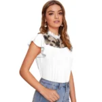 Women's Polyester Solid Cap Sleeve Sweetheart Neck Top (White) - Image 4