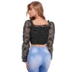 Women's Polyester Solid Full Sleeves Square Collar Top (Black) - Image 2