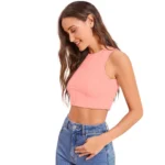 Women's Polyester Solid Sleeveless Round Neck Top (Peach) - Image 4
