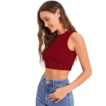 Women's Polyester Solid Sleeveless Round Neck Top (Maroon) - Image 5
