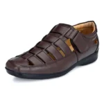 Men's Casual Faux Leather Solid Velcro Sandal (Brown) - Image 5