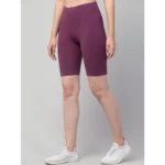 Women's Polyester Solid Above Knee High-Rise Shorts (Purple) - Image 5