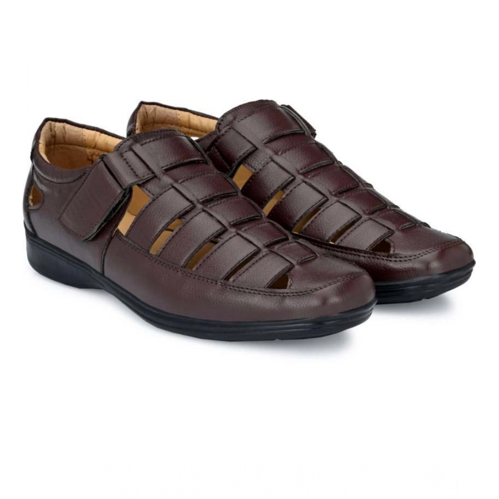 54156584326_2039711c2b_o_d-1000x1000-1.webp Men's Casual Faux Leather Solid Velcro Sandal (Brown) - Image 1
