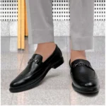Men's Casual Faux Leather Solid Slip-on Formal Shoes (Black) - Image 5