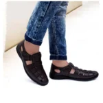 Men's Casual Faux Leather Solid Velcro Sandal (Brown) - Image 2