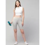 Women's Polyester Solid Above Knee High-Rise Shorts (Grey) - Image 3