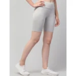 Women's Polyester Solid Above Knee High-Rise Shorts (Grey) - Image 5