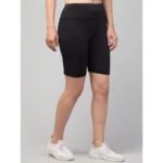 Women's Polyester Solid Above Knee High-Rise Shorts (Black) - Image 5