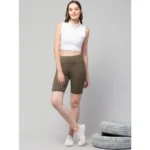 Women's Polyester Solid Above Knee High-Rise Shorts (Olive) - Image 3