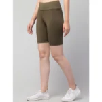 Women's Polyester Solid Above Knee High-Rise Shorts (Olive) - Image 2
