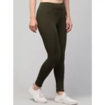 Women's Polyester Solid Ankle Length High-Rise Tights (Olive) - Image 3