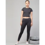 Women's Polyester Solid Ankle Length High-Rise Tights (Grey) - Image 3