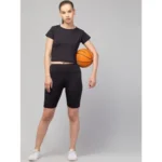 Women's Polyester Solid Above Knee High-Rise Shorts (Black) - Image 2