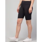 Women's Polyester Solid Above Knee High-Rise Shorts (Black) - Image 3