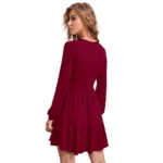 Women's Knitting stretchable Solid Round Neck Full Sleeve Dress (Maroon) - Image 5