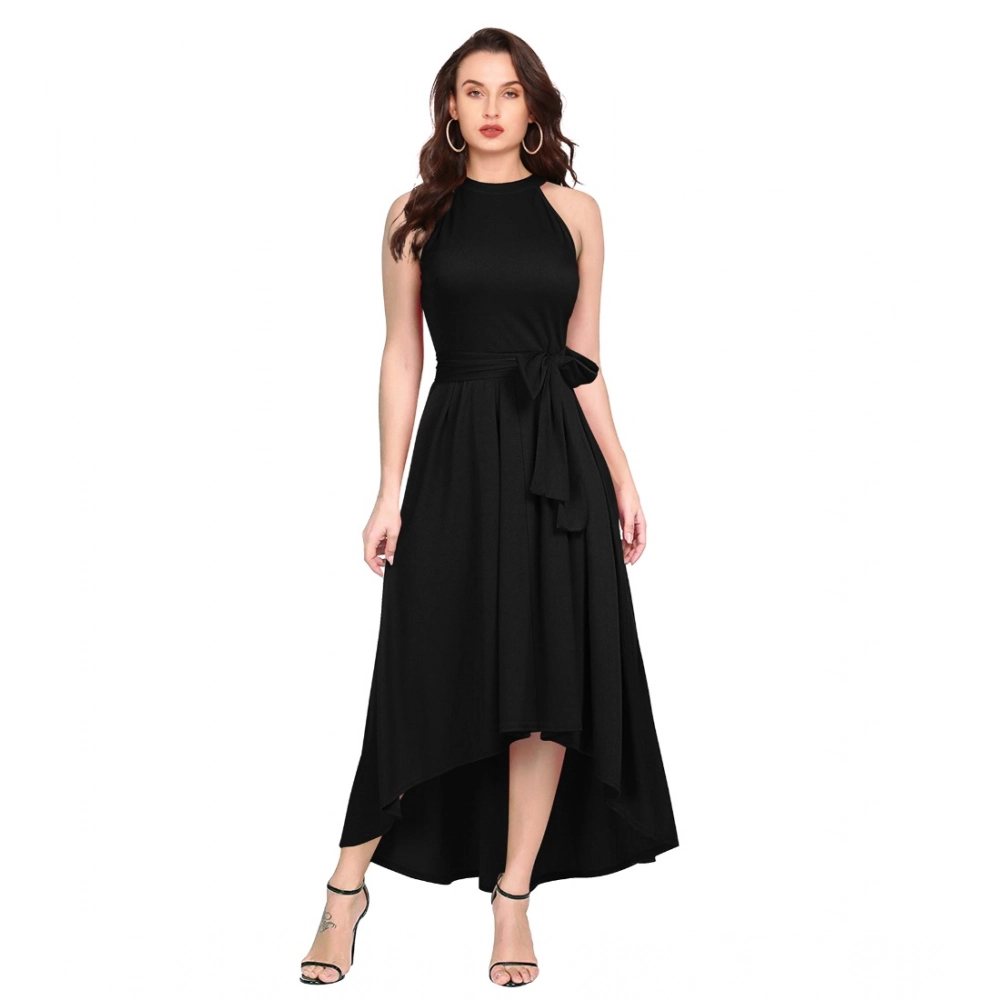54162093912_d8502977ab_o_d-1000x1000-1.webp Women's Polyster Solid Halter Neck Sleeveless Dress (Black) - Image 1