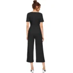 Women's Knitting stretchable Solid Round Neck Cap Sleeve Jumpsuit (Black) - Image 5