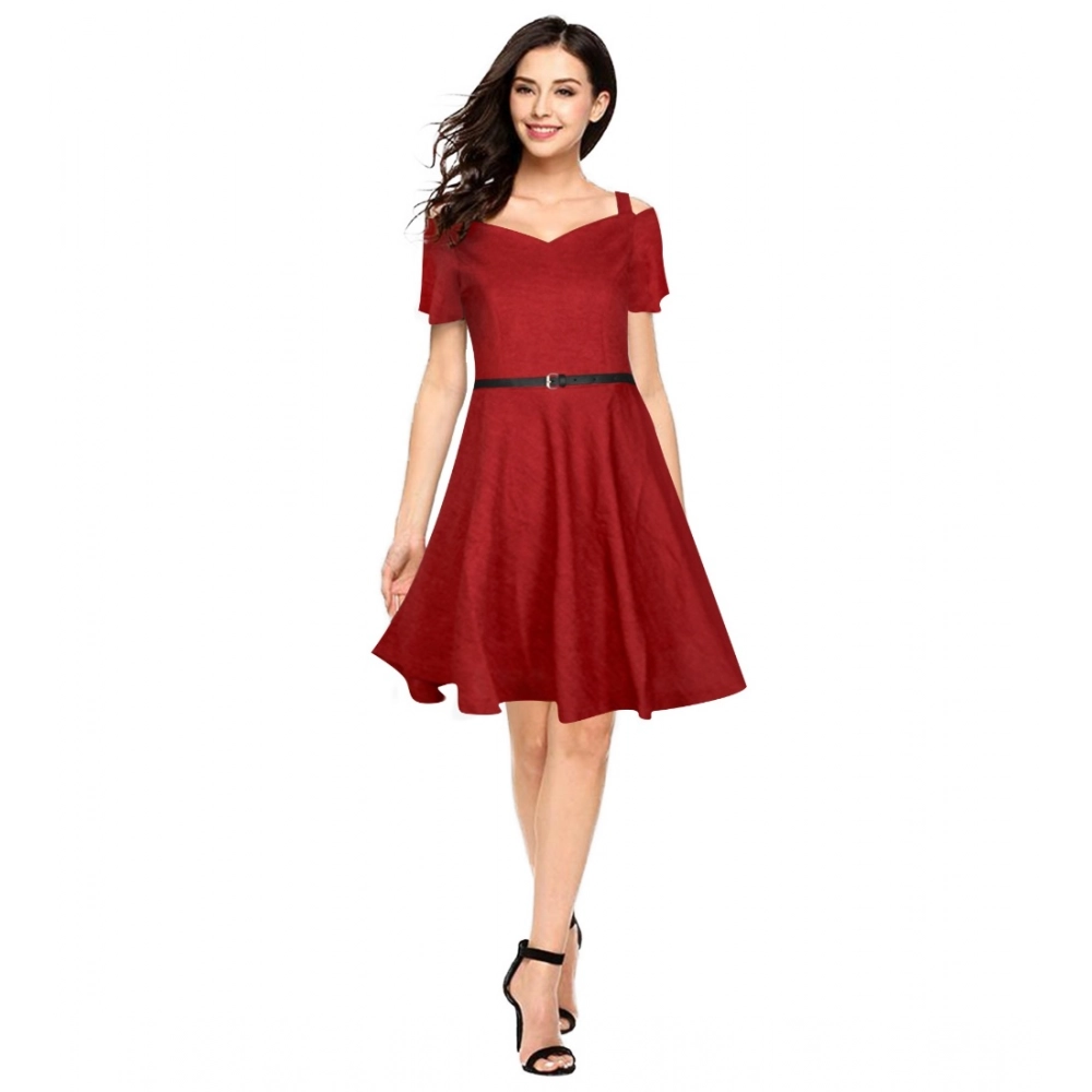 54162098762_ea15d7f1d5_o_d-1000x1000-1.webp Women's Polyester Solid V Neck Cap Sleeve Dress (Maroon) - Image 1