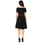 Women's Polyester Solid V Neck Cap Sleeve Dress (Black) - Image 5