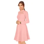 Women's Knitting stretchable Solid Round Neck Full Sleeve Dress (Peach) - Image 2