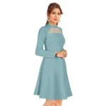 Women's Knitting stretchable Solid Round Neck Full Sleeve Dress (Pista) - Image 4
