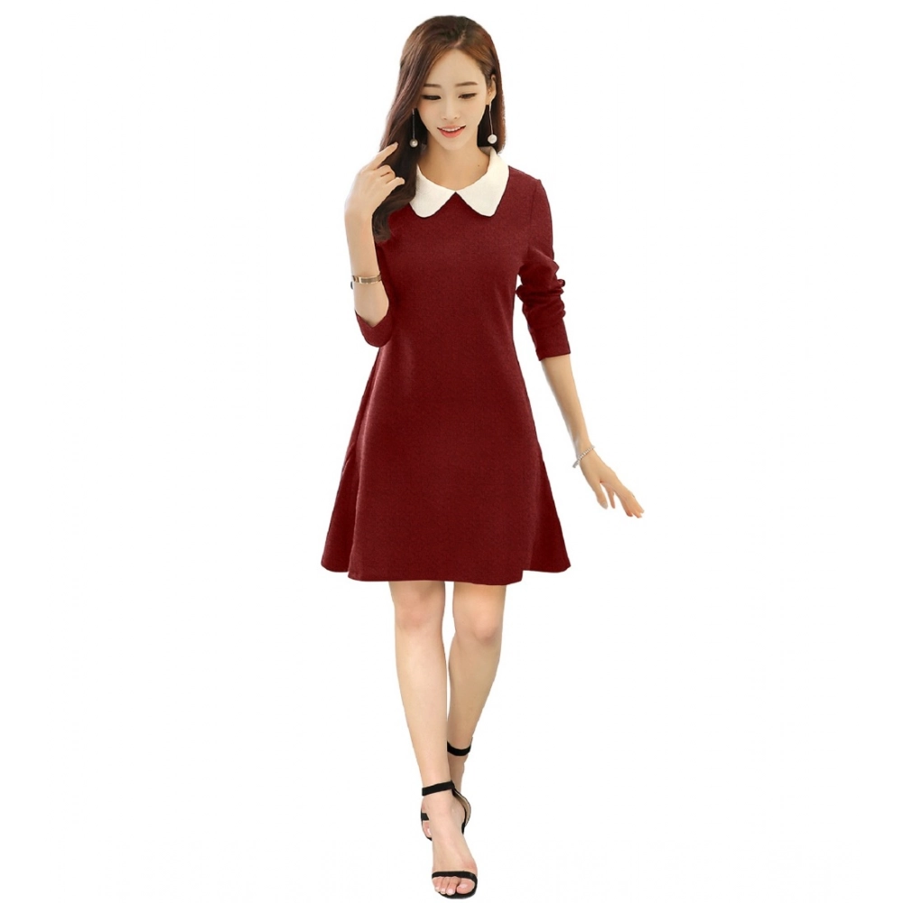 54162099127_1dc9457e61_o_d-1000x1000-1.webp Women's Polyester Solid Collar 3-4th Dress (Maroon) - Image 1