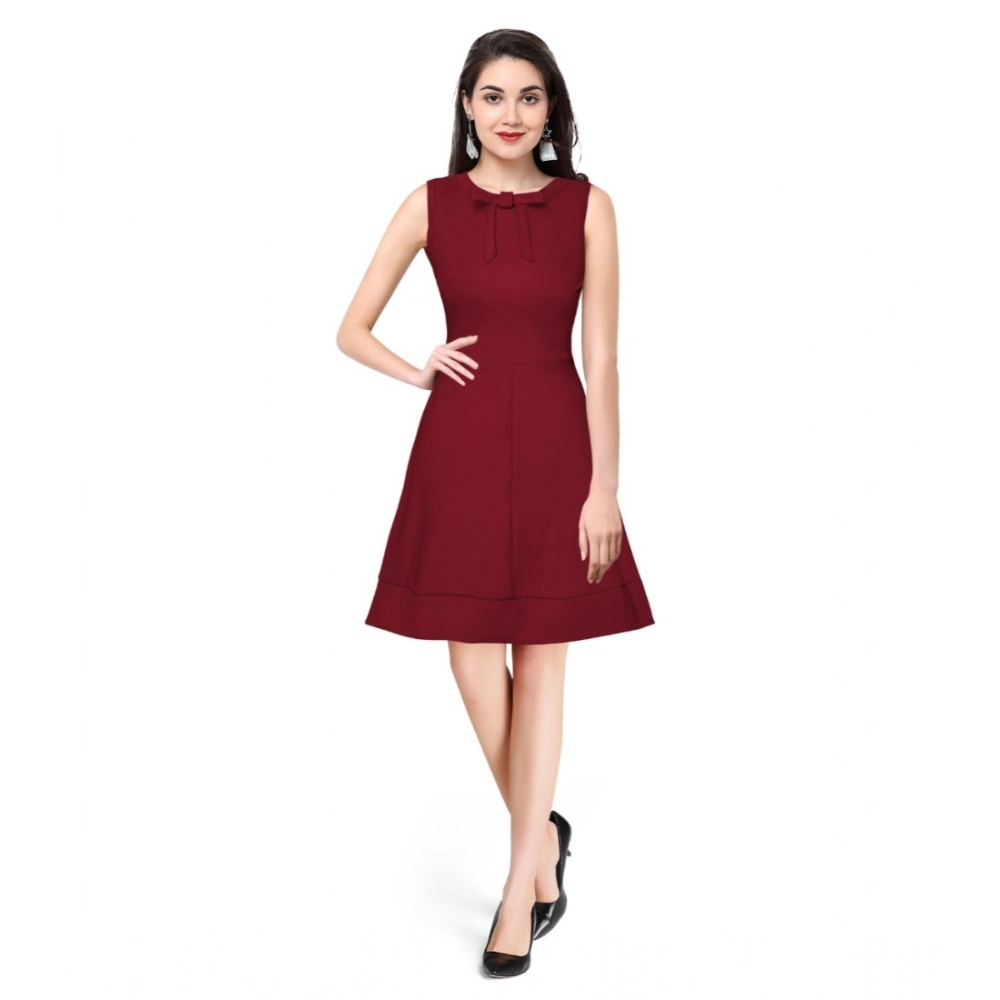 54162099187_0b17ba1b21_o_d-1000x1000-1.webp Women's Polyester Solid Round Neck Sleeveless Dress (Maroon) - Image 1