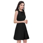 Women's Polyester Solid Round Neck Sleeveless Dress (Black) - Image 4