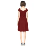 Women's Polyester Solid V Neck Cap Sleeve off Shoulder Dress (Maroon) - Image 5