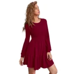 Women's Knitting stretchable Solid Round Neck Full Sleeve Dress (Maroon) - Image 2