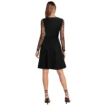 Women's Knitting stretchable Solid Round Neck Full Sleeve Dress (Black) - Image 5