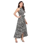 Women's Polyester Zebra Pattern Halter Neck Sleeveless Dress (White) - Image 5