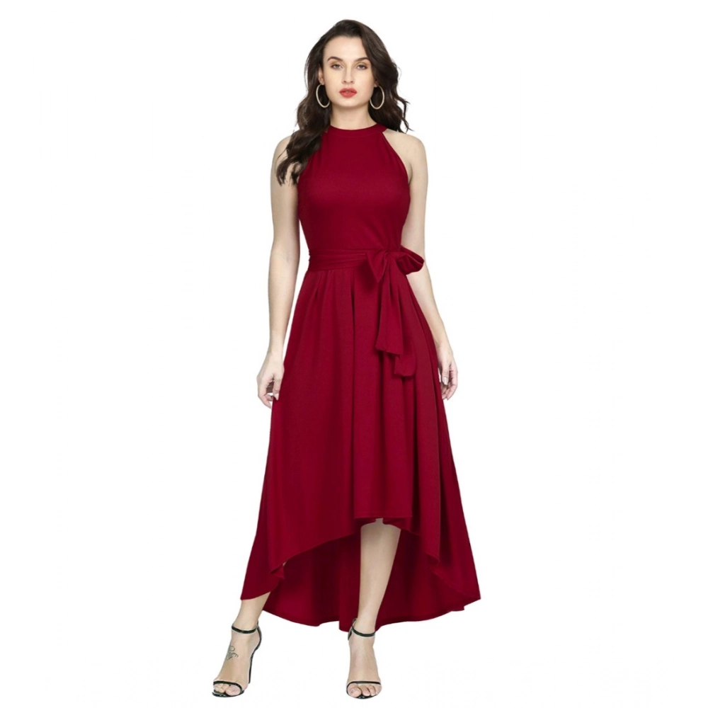 54162968101_3d8a6564e9_o_d-1000x1000-1.webp Women's Polyster Solid Halter Neck Sleeveless Dress (Maroon) - Image 1