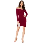 Women's Knitting stretchable Solid V Neck Full Sleeve Dress (Maroon) - Image 5