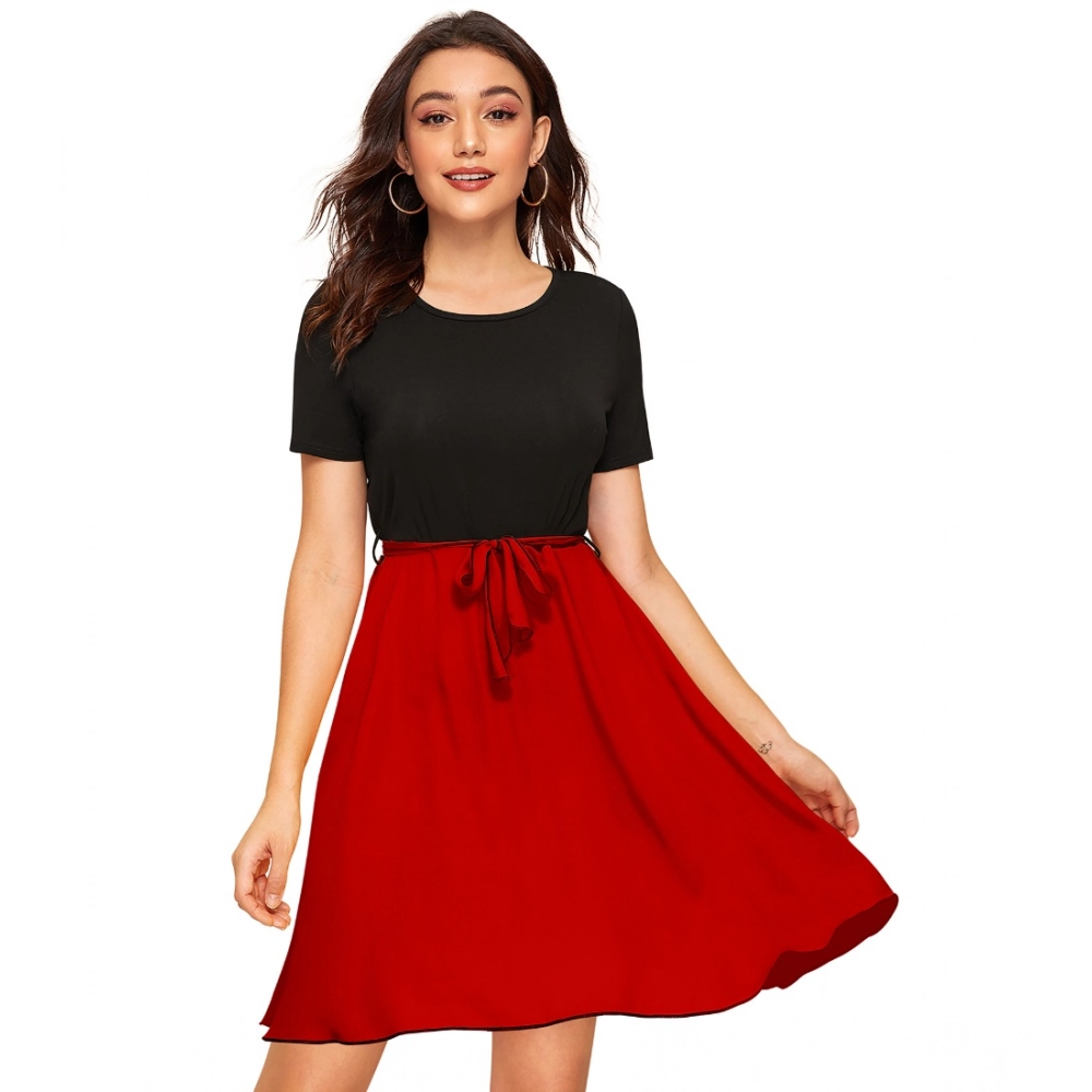 54162972586_dba68359b1_o_d-1000x1000-1.webp Women's Knitting stretchable Solid Round Neck Cap Sleeve Dress (Red) - Image 1