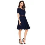 Women's Polyester Solid V Neck Cap Sleeve Dress (Blue) - Image 4