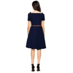 Women's Polyester Solid V Neck Cap Sleeve Dress (Blue) - Image 5