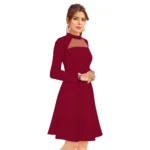 Women's Knitting stretchable Solid Round Neck Full Sleeve Dress (Maroon) - Image 4
