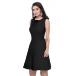 Women's Polyester Solid Round Neck Sleeveless Dress (Black) - Image 2