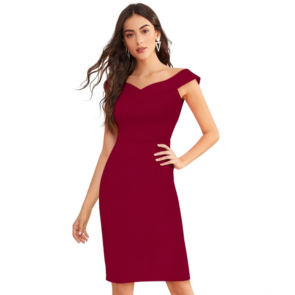 54163242618_3b71820863_o_d-1000x1000-1.webp Women's Knitting stretchable Solid Round Neck Sleeveless Dress (Maroon) - Image 1
