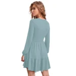 Women's Knitting stretchable Solid Round Neck Full Sleeve Dress (Pista) - Image 5